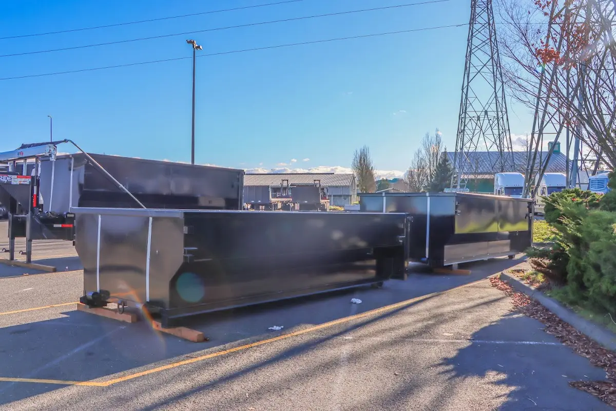 Roll-off dumpster ready for waste disposal at job site for 3 Yard Dumpster Rental in Little Elm